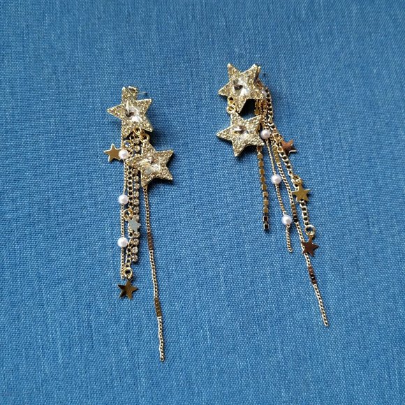 🎆Fireworks Bling Stars & Pearls Dangle Earrings - NWOT🎆 - Picture 1 of 5